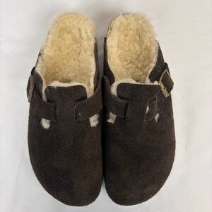 Birkenstock Shearling Suede Leather Clog Slip On Mules Mocha Size EU 39/US 8-8.5